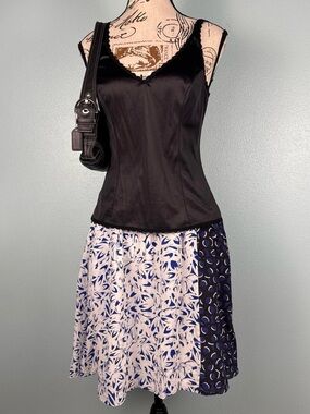 Maeve Anthropologie Abstract Floral Blue 100% Silk Midi Skirt